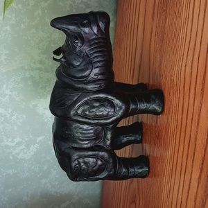 Vintage Leather African Black Rhino Safari Figurine Animal Statue